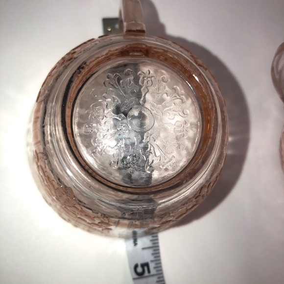 Vintage Pink Depression Glass Ornate Pattern Mugs Cups Set Of 4 - Picture 5 of 6